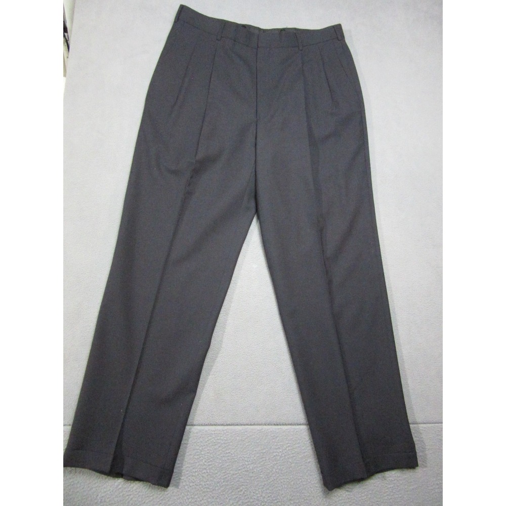 Hart Schaffner Marx Dress Pants Mens 34x31 Black Wool Pleated Formal Business
